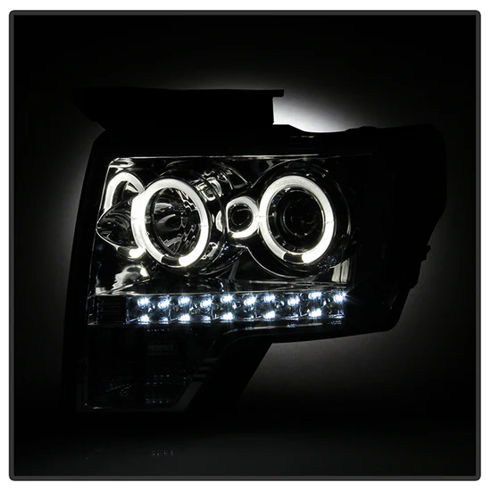 Fits ( Spyder Signature ) Ford F150 09-14 Projector Headlights - Halogen Model Only ( Not Compatible With Xenon/HID Model ) - LED Halo - LED ( Replaceable LEDs ) - Smoke - High H1 (Included) - Low H1 (Included) - Image 3