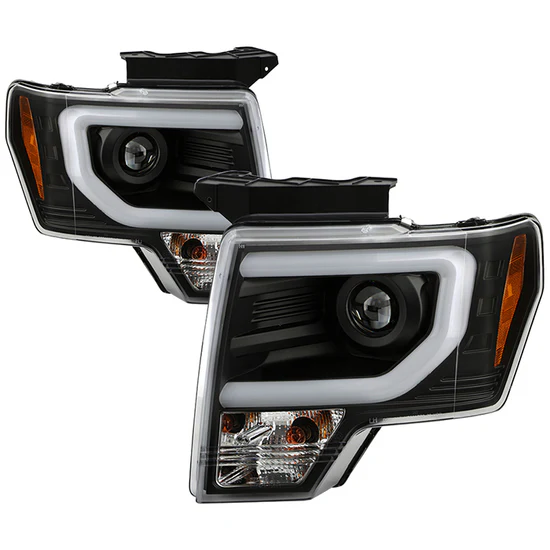Fits ( Spyder Signature ) Ford F150 09-14 Projector Headlights - Halogen Model Only ( Not Compatible with Factory Xenon/HID Model ) - Light Bar DRL - Black - High/Low H7 (Included)