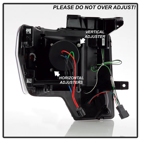 Fits ( Spyder Signature ) Ford F150 09-14 Projector Headlights - Halogen Model Only ( Not Compatible with Factory Xenon/HID Model ) - Light Bar DRL - Black - High/Low H7 (Included) - Image 6