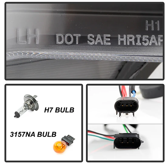 Fits ( Spyder Signature ) Ford F150 09-14 Projector Headlights - Halogen Model Only ( Not Compatible with Factory Xenon/HID Model ) - Light Bar DRL - Black - High/Low H7 (Included) - Image 5