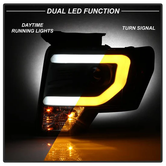 Fits ( Spyder Signature ) Ford F150 09-14 Projector Headlights - Halogen Model Only ( Not Compatible with Factory Xenon/HID Model ) - Switch Back Turn Signal Light Bar - High/Low H7 (Included) ; Signal-2157NA(Not Included) - Black - Image 5