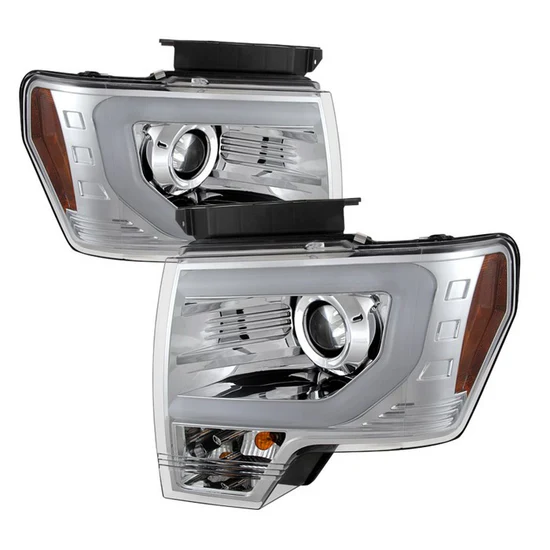 Fits ( Spyder Signature ) Ford F150 13-14 Projector Headlights - Factory Xenon Model Only ( Not Compatible With Halogen Model ) - Light Bar DRL - Chrome - High/Low D3S (Not Included)