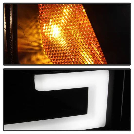 Fits ( Spyder Signature ) Ford F150 2015-2017 Projector Headlights - High H1 (Included) - Low H7 (Included) - Light Bar DRL LED - Black - Image 3