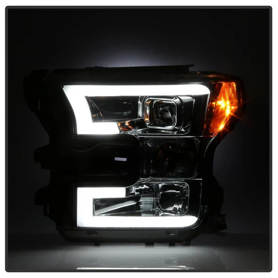 Fits ( Spyder Signature ) Ford F150 2015-2017 Projector Headlights - High H1 (Included) - Low H7 (Included) - Light Bar DRL LED - Smoke - Image 4