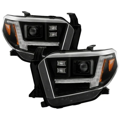 Fits ( Spyder Signature ) Toyota Tundra 2014-2021 / 2018 Tundra ( Only Fit SR and SR5 Model ) Projector Headlights - Switch Back Sequential LED Turn Signal Light - LED Crystal Light Bar Parking Lights - Black