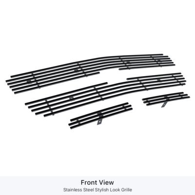 Fits 2002-2006 Chevy Avalanche Without Body Cladding/2003-2005 Chevy Silverado 1500/2003-2005 Chevy Silverado 1500 HD/2003-2004 Chevy Silverado 2500/2003-2004 Chevy Silverado 2500 HD/2003-2004 Chevy Silverado 3500 Main Upper + Top Bumper Black Stainless Steel