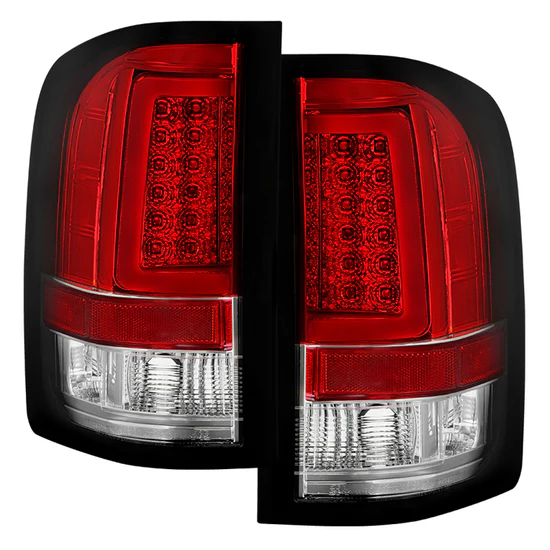 Fits Chevy Silverado 07-13 ( Does Not Fit 2010 Model With Dual Reverse Socket 921 Bulb ) Version 3 Light Bar LED Tail Lights - Red Clear