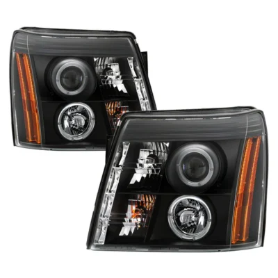 Fits ( Spyder Signature ) Cadillac Escalade 02-03 Projector Headlights - Halogen Model Only ( Not Compatible With Xenon/HID Model ) - LED Halo - DRL - Black - High H1 (Included) - Low H7 (Included)