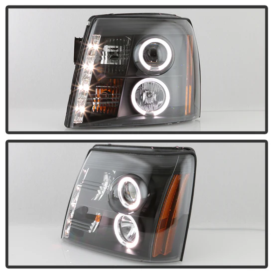 Fits ( Spyder Signature ) Cadillac Escalade 02-03 Projector Headlights - Halogen Model Only ( Not Compatible With Xenon/HID Model ) - LED Halo - DRL - Black - High H1 (Included) - Low H7 (Included) - Image 4