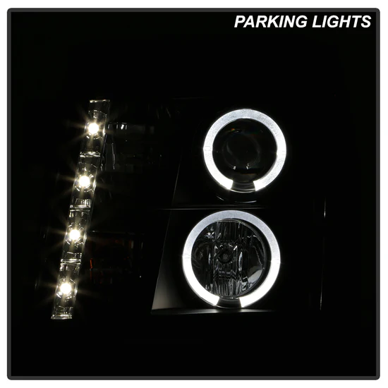 Fits ( Spyder Signature ) Cadillac Escalade 02-03 Projector Headlights - Halogen Model Only ( Not Compatible With Xenon/HID Model ) - LED Halo - DRL - Black - High H1 (Included) - Low H7 (Included) - Image 2