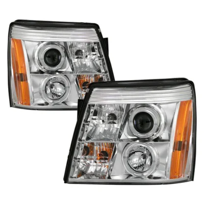 Fits ( Spyder Signature ) Cadillac Escalade 02-03 Projector Headlights - Halogen Model Only ( Not Compatible With Xenon/HID Model ) - LED Halo - DRL - Chrome - High H1 (Included) - Low H7 (Included)