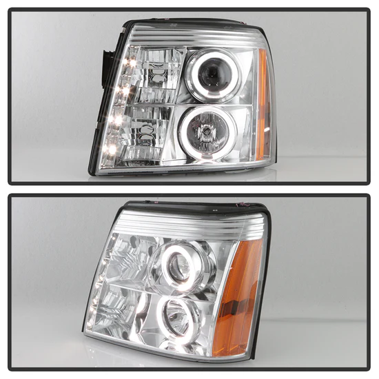 Fits ( Spyder Signature ) Cadillac Escalade 02-03 Projector Headlights - Halogen Model Only ( Not Compatible With Xenon/HID Model ) - LED Halo - DRL - Chrome - High H1 (Included) - Low H7 (Included) - Image 4