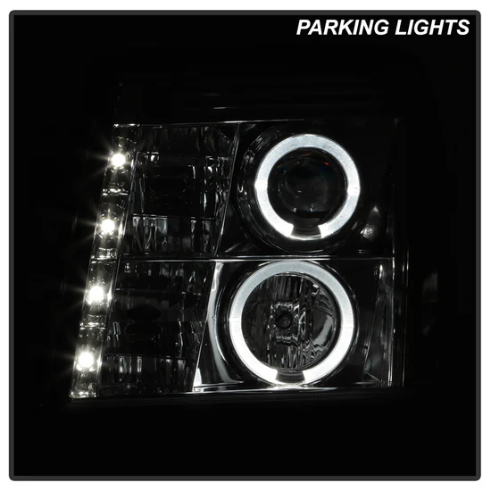 Fits ( Spyder Signature ) Cadillac Escalade 02-03 Projector Headlights - Halogen Model Only ( Not Compatible With Xenon/HID Model ) - LED Halo - DRL - Chrome - High H1 (Included) - Low H7 (Included) - Image 2