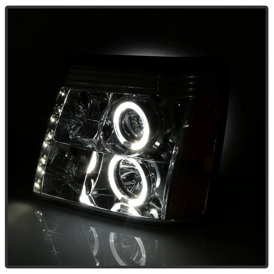 Fits ( Spyder Signature ) Cadillac Escalade 02-03 Projector Headlights - Halogen Model Only ( Not Compatible With Xenon/HID Model ) - LED Halo - DRL - Chrome - High H1 (Included) - Low H7 (Included) - Image 5
