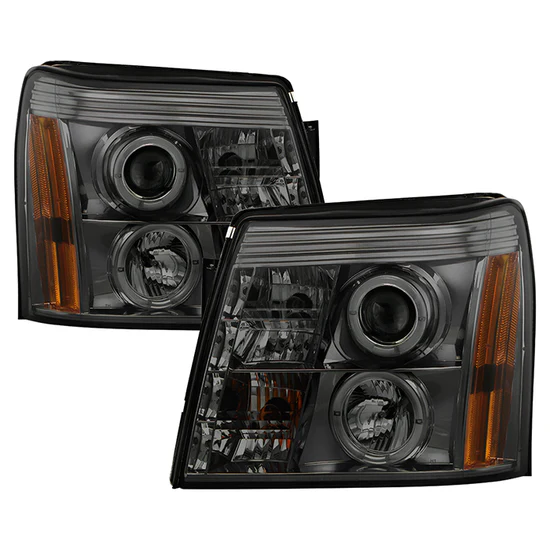 Fits ( Spyder Signature ) Cadillac Escalade 02-03 Projector Headlights - Halogen Model Only ( Not Compatible With Xenon/HID Model ) - LED Halo - DRL - Smoke - High H1 (Included) - Low H7 (Included)