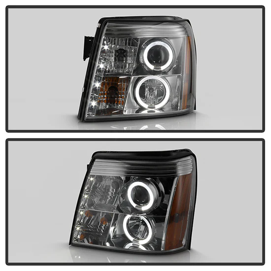 Fits ( Spyder Signature ) Cadillac Escalade 02-03 Projector Headlights - Halogen Model Only ( Not Compatible With Xenon/HID Model ) - LED Halo - DRL - Smoke - High H1 (Included) - Low H7 (Included) - Image 3