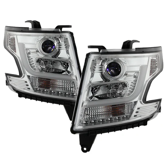 Fits ( Spyder Signature ) Chevy Tahoe / Suburban 2015 -2018 Projector Headlights - DRL LED - Chrome