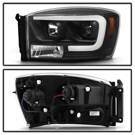 Fits ( Spyder Signature ) Dodge Ram 1500 06-08 / Ram 2500/3500 06-09 Version 2 Projector Headlights - Light Bar DRL - Black - Image 7