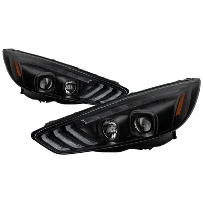 Fits ( Spyder Signature ) Ford Focus 15-18 Projector Headlights - Sequential Turn Signal Light Bar - Low Beam-H7(Included) ; High Beam-H1(Included) ; Signal-LED(Included) - Black
