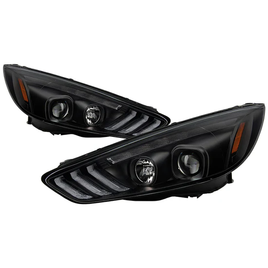 Fits ( Spyder Signature ) Ford Focus 15-18 Projector Headlights - Sequential Turn Signal Light Bar - Low Beam-H7(Included) ; High Beam-H1(Included) ; Signal-LED(Included) - Black