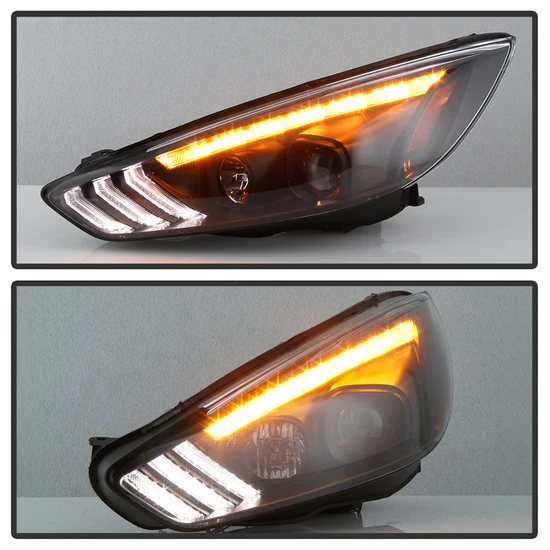 Fits ( Spyder Signature ) Ford Focus 15-18 Projector Headlights - Sequential Turn Signal Light Bar - Low Beam-H7(Included) ; High Beam-H1(Included) ; Signal-LED(Included) - Black - Image 3