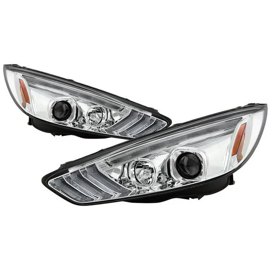 Fits ( Spyder Signature ) Ford Focus 15-18 Projector Headlights - Sequential Turn Signal Light Bar - Low Beam-H7(Included) ; High Beam-H1(Included) ; Signal-LED(Included) - Chrome