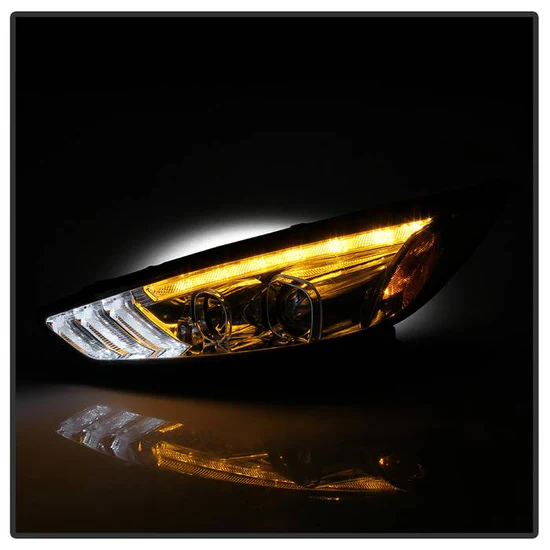 Fits ( Spyder Signature ) Ford Focus 15-18 Projector Headlights - Sequential Turn Signal Light Bar - Low Beam-H7(Included) ; High Beam-H1(Included) ; Signal-LED(Included) - Chrome - Image 4