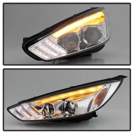 Fits ( Spyder Signature ) Ford Focus 15-18 Projector Headlights - Sequential Turn Signal Light Bar - Low Beam-H7(Included) ; High Beam-H1(Included) ; Signal-LED(Included) - Chrome - Image 2