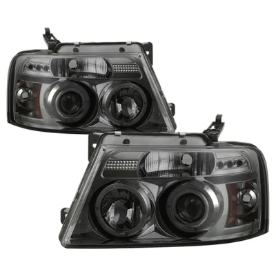 Fits ( Spyder Signature ) Ford F150 04-08 Projector Headlights - Version 2 - LED Halo - LED ( Replaceable LEDs ) - Smoke - High H1 - Low 9006