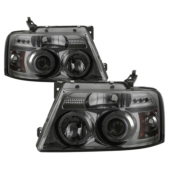 Fits ( Spyder Signature ) Ford F150 04-08 Projector Headlights - Version 2 - LED Halo - LED ( Replaceable LEDs ) - Smoke - High H1 - Low 9006