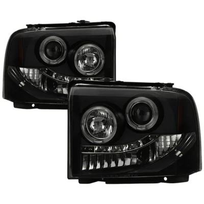 Fits ( Spyder Signature ) Ford F250/350/450 Super Duty 05-07 Projector Headlights - LED Halo - LED ( Replaceable LEDs ) - Black Smoke - High H1 (Included) - Low H1 (Included)