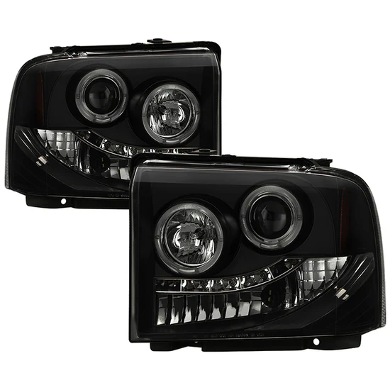 Fits ( Spyder Signature ) Ford F250/350/450 Super Duty 05-07 Projector Headlights - LED Halo - LED ( Replaceable LEDs ) - Black Smoke - High H1 (Included) - Low H1 (Included)