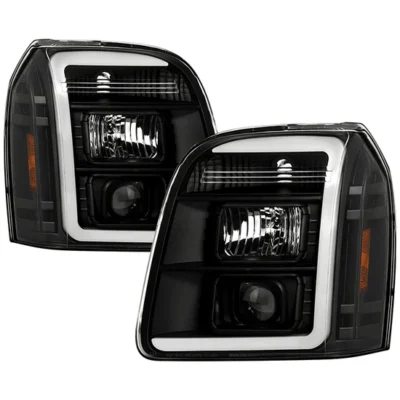 Fits ( Spyder Signature ) GMC Yukon 2007-2014 / GMC Yukon Denali 2007-2014 / GMC Yukon XL 2007-2014 Version 2 Projector Headlights - LED White Light Bar Parking Light - Black