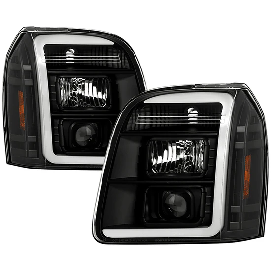 Fits ( Spyder Signature ) GMC Yukon 2007-2014 / GMC Yukon Denali 2007-2014 / GMC Yukon XL 2007-2014 Version 2 Projector Headlights - LED White Light Bar Parking Light - Black
