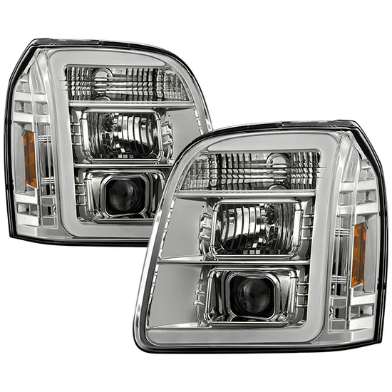 Fits ( Spyder Signature ) GMC Yukon 2007-2014 / GMC Yukon Denali 2007-2014 / GMC Yukon XL 2007-2014 Version 2 Projector Headlights - LED White Light Bar Parking Light - Chrome