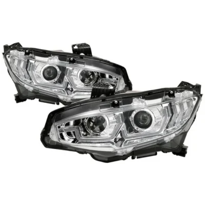 Fits ( Spyder Signature ) Honda Civic 16-20 2DR/4DR/Hatchback (will not fit factory led headlight equipped vehicles) W/ LED Sequential Turn Signal Lights Projector Headlight - Chrome - Lo Beam ; H1 Included - Hi Beam ; H1 Included