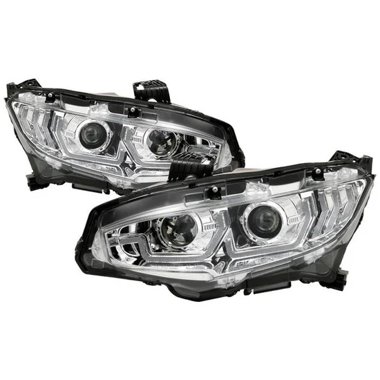 Fits ( Spyder Signature ) Honda Civic 16-20 2DR/4DR/Hatchback (will not fit factory led headlight equipped vehicles) W/ LED Sequential Turn Signal Lights Projector Headlight - Chrome - Lo Beam ; H1 Included - Hi Beam ; H1 Included