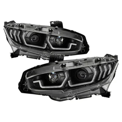 Fits ( Spyder Signature ) Honda Civic 2016-2020 2DR/4DR/Hatchback ( Not Compatible With Factory LED Headlight Equipped Vehicles ) Projector Headlights - Sequential Crystal Light Bar Turn Signal Light - DRL Light Bar Parking Light - Greeting Light - Black