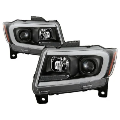 Fits ( Spyder Signature ) Jeep Grand Cherokee 11-13 Light Bar Projector Headlights - Halogen Model Only ( Not Compatible With Xenon/HID Model ) - Black - Lo Beam ; H9 Not Included - Hi Beam ; H1 Included