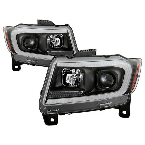 Fits ( Spyder Signature ) Jeep Grand Cherokee 11-13 Light Bar Projector Headlights - Halogen Model Only ( Not Compatible With Xenon/HID Model ) - Black - Lo Beam ; H9 Not Included - Hi Beam ; H1 Included