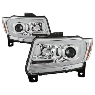 Fits ( Spyder Signature ) Jeep Grand Cherokee 11-13 Light Bar Projector Headlights - Halogen Model Only ( Not Compatible With Xenon/HID Model ) - Chrome - Lo Beam ; H9 Not Included - Hi Beam ; H1 Included