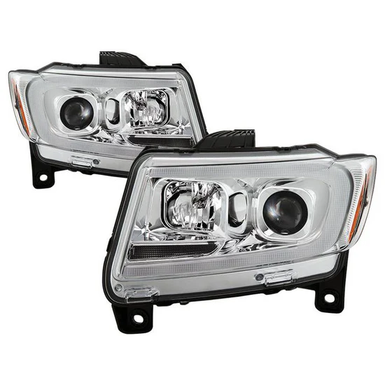 Fits ( Spyder Signature ) Jeep Grand Cherokee 11-13 Light Bar Projector Headlights - Halogen Model Only ( Not Compatible With Xenon/HID Model ) - Chrome - Lo Beam ; H9 Not Included - Hi Beam ; H1 Included