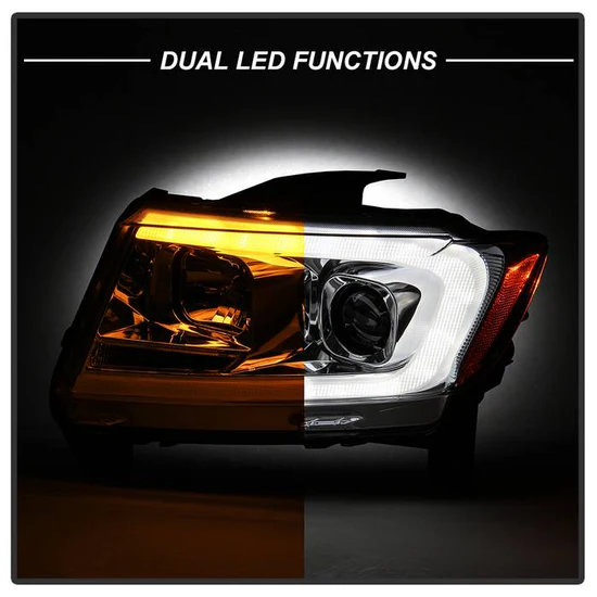 Fits ( Spyder Signature ) Jeep Grand Cherokee 11-13 Light Bar Projector Headlights - Halogen Model Only ( Not Compatible With Xenon/HID Model ) - Chrome - Lo Beam ; H9 Not Included - Hi Beam ; H1 Included - Image 4