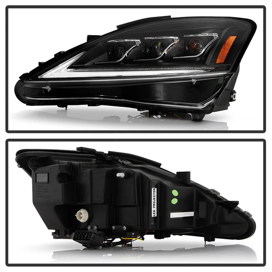 Fits ( Spyder Apex ) Lexus IS 250/350 2006-2010 Halogen Model Only ( Not Compatible With Factory Xenon/HID Model ) High-Power LED Module Equipped Headlights - Sequential LED Turn Signal - DRL Crystal Light Bar Parking Light - Black - Image 11