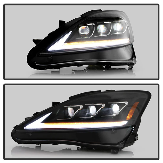 Fits ( Spyder Apex ) Lexus IS 250/350 2006-2010 Halogen Model Only ( Not Compatible With Factory Xenon/HID Model ) High-Power LED Module Equipped Headlights - Sequential LED Turn Signal - DRL Crystal Light Bar Parking Light - Black - Image 5