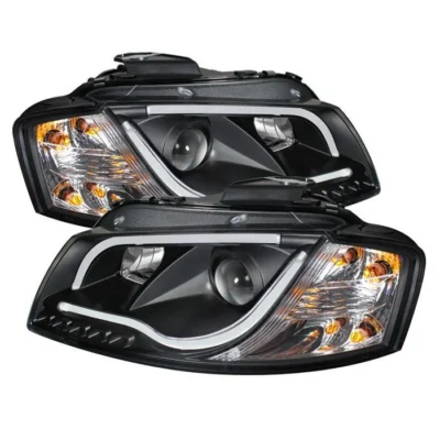 Fits ( Spyder Signature ) Audi A3 06-08 Projector Headlights - Halogen Model Only ( Not Compatible with Xenon/HID Model ) - Light Tube - DRL - Black - High H1 (Included) - Low H7 (Included)