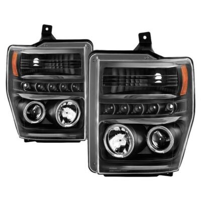 Fits ( Spyder Signature ) Ford F250/350/450 Super Duty 08-10 Projector Headlights - LED Halo - LED ( Replaceable LEDs ) - All Black - High H1 (Included) - Low H1 (Included)
