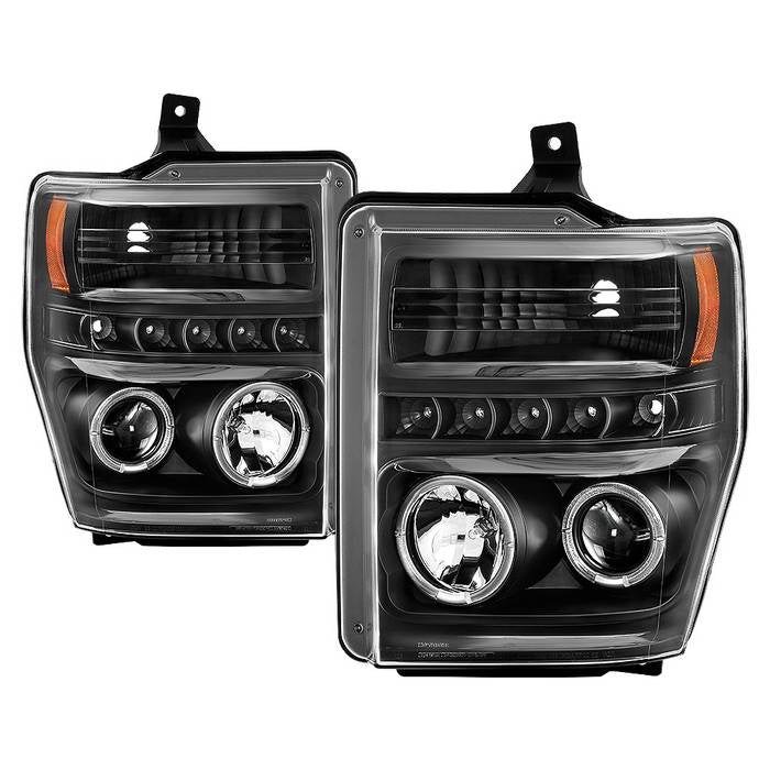 Fits ( Spyder Signature ) Ford F250/350/450 Super Duty 08-10 Projector Headlights - LED Halo - LED ( Replaceable LEDs ) - All Black - High H1 (Included) - Low H1 (Included)