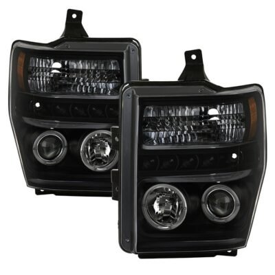 Fits ( Spyder Signature ) Ford F250/350/450 Super Duty 08-10 Projector Headlights - LED Halo - LED ( Replaceable LEDs ) - Black Smoke - High H1 (Included) - Low H1 (Included)