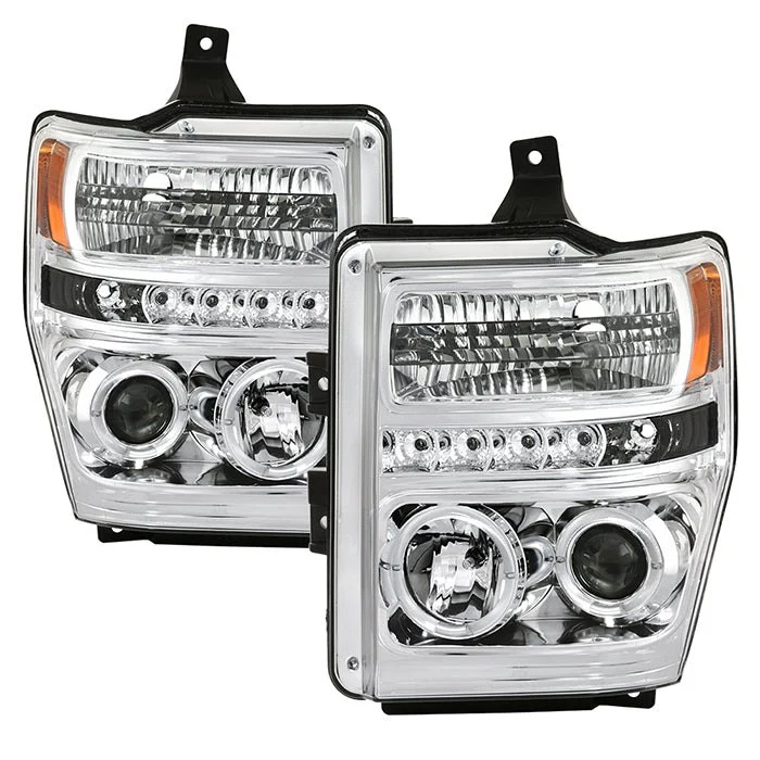Fits ( Spyder Signature ) Ford F250/350/450 Super Duty 08-10 Projector Headlights - LED Halo - LED ( Replaceable LEDs ) - Chrome - High H1 (Included) - Low H1 (Included)